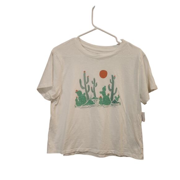 American Eagle White Short Sleeve Crew Neck Cactus Graphic T-Shirt Tee Medium - Picture 1 of 5